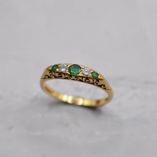 1990s 18ct Gold Emerald & Diamond Five-Stone Ring