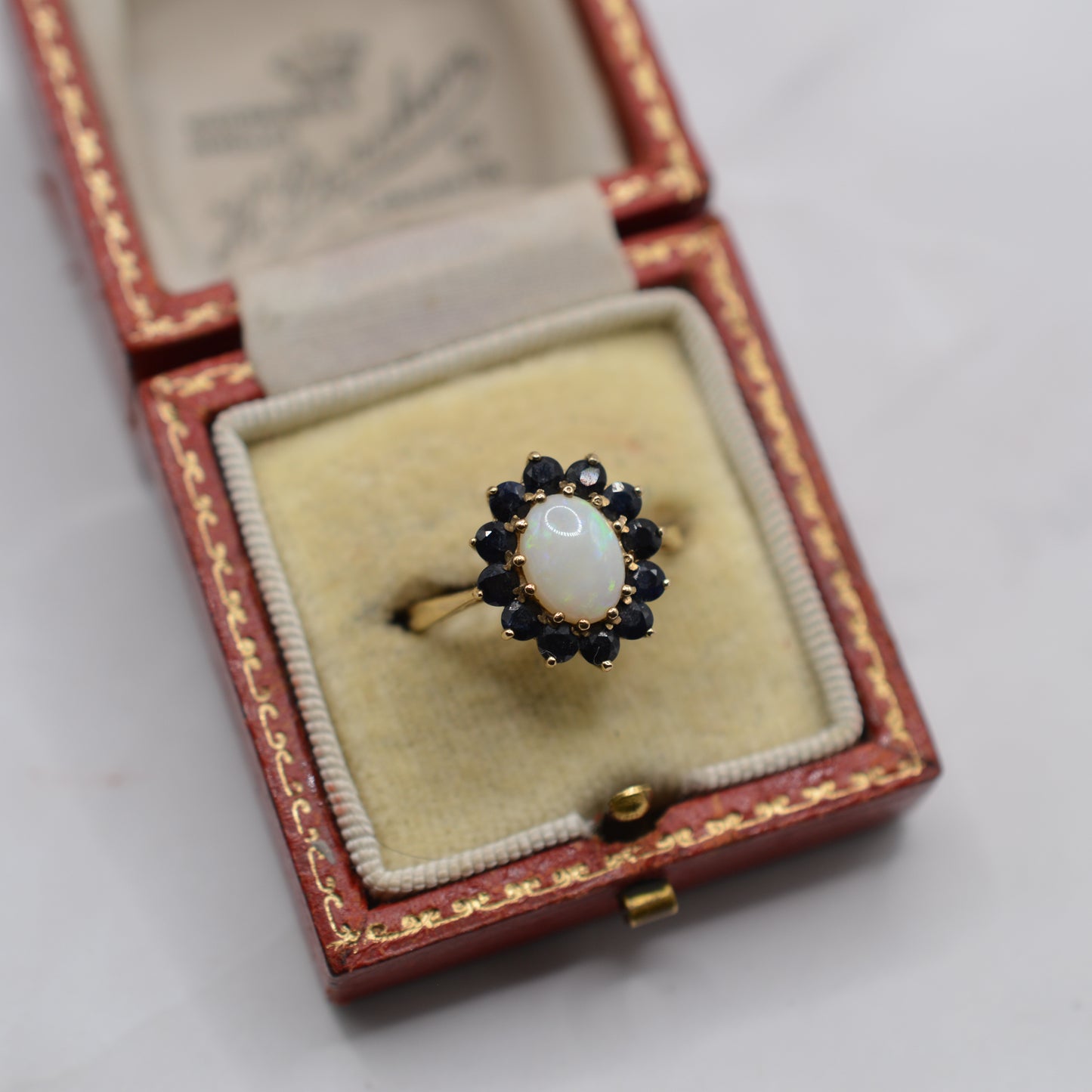 1980s 9ct Gold Opal & Sapphire Cluster Ring