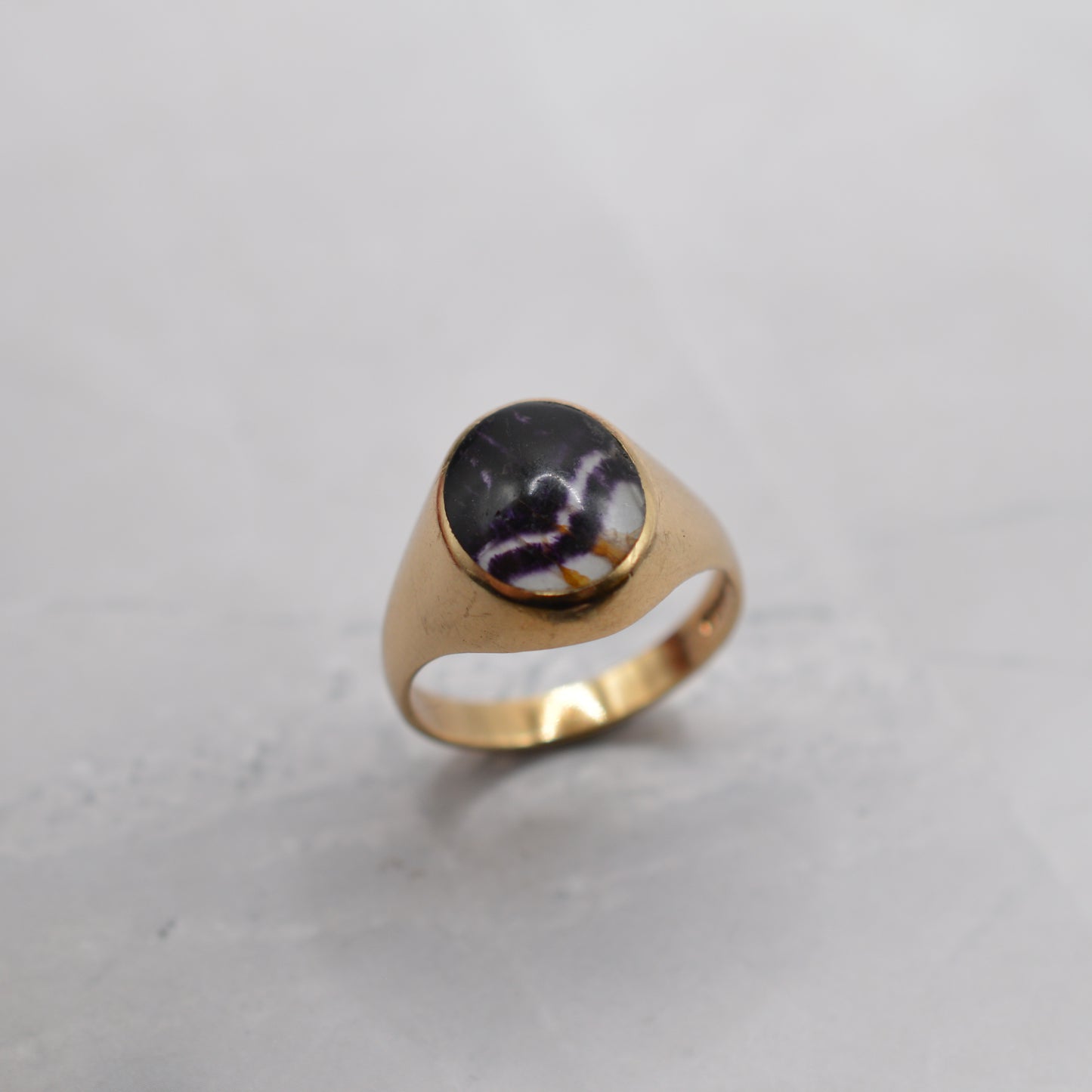 Chunky 1990s 9ct Gold Blue John Signet Ring
