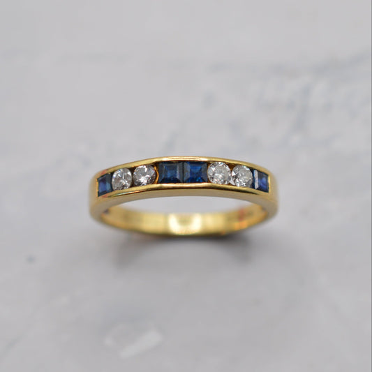 1990s 18ct Gold Sapphire & Diamond Half-Eternity Ring