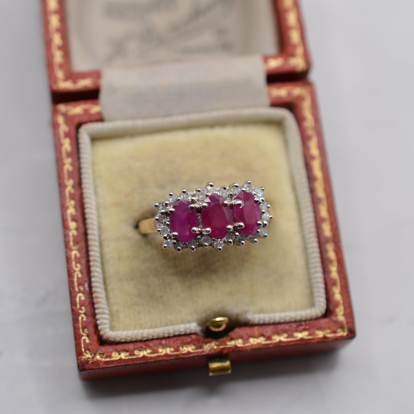 9ct Gold Ruby & Diamond Trilogy Cluster Ring