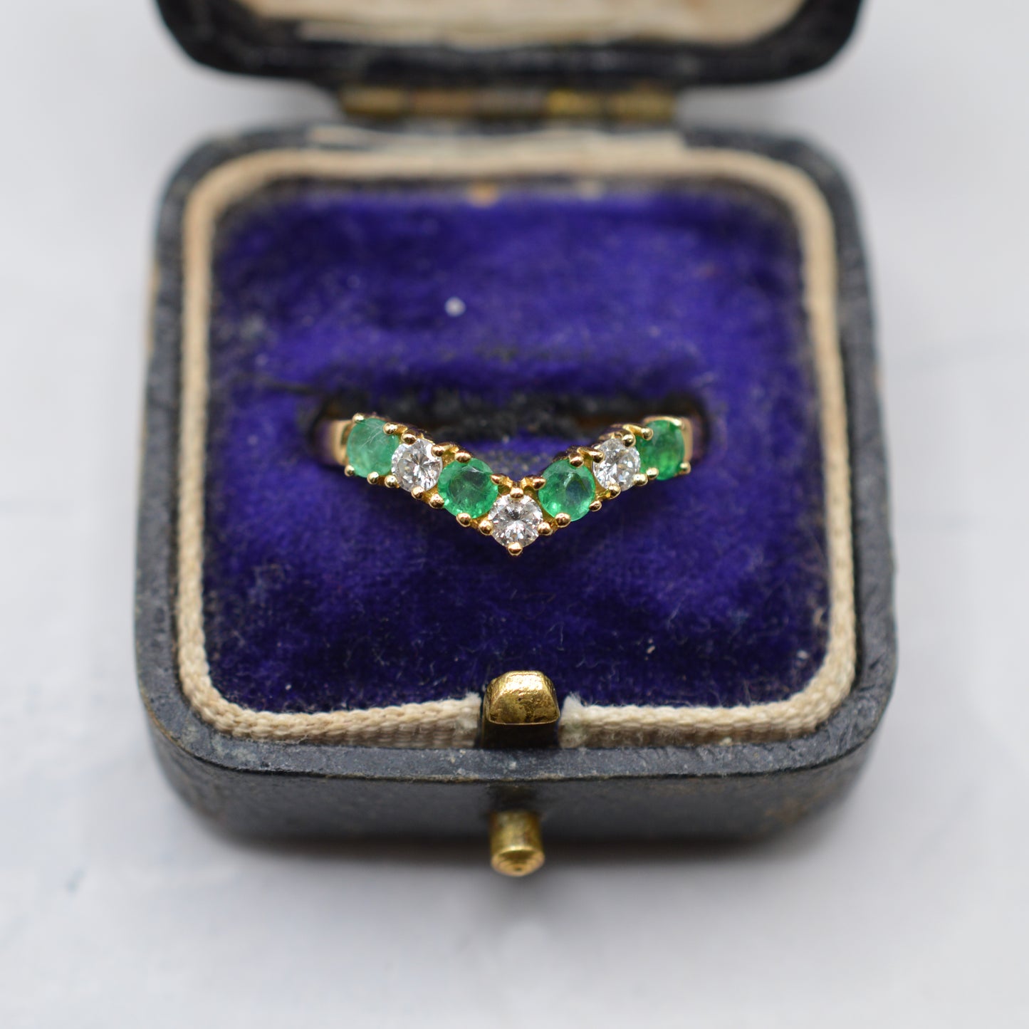 18ct Gold Emerald & Diamond Wishbone Ring