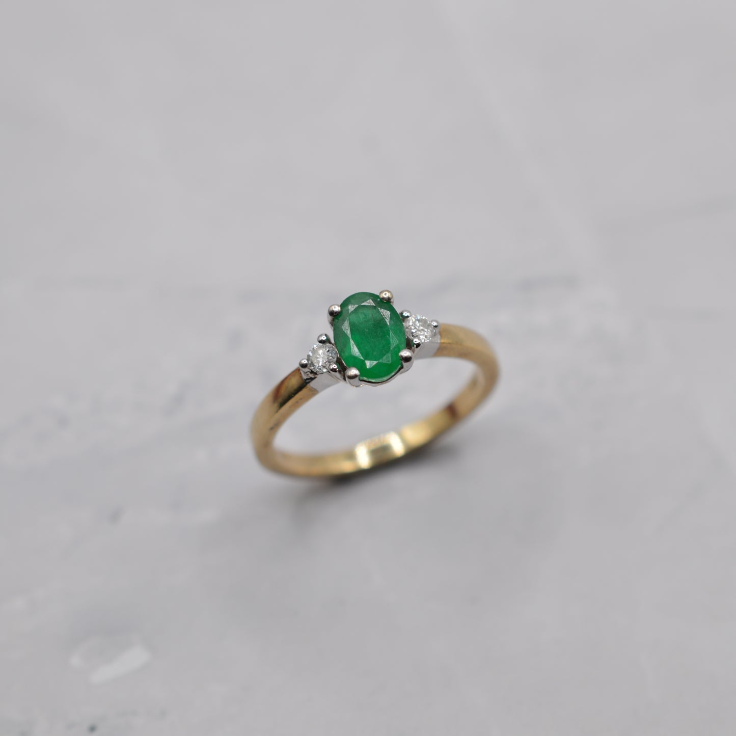 9ct Gold Emerald & Diamond Trilogy Ring