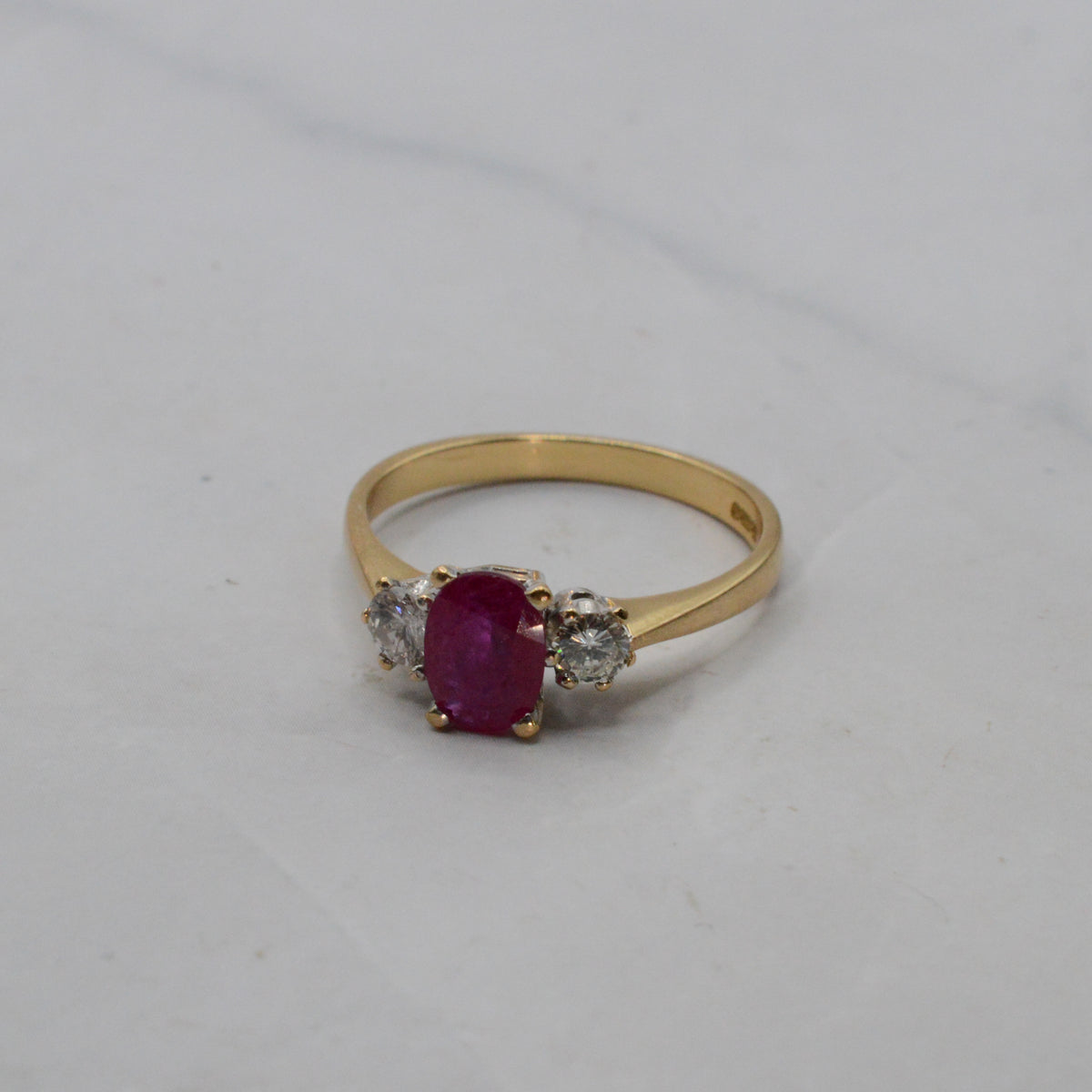 18ct Gold Ruby & Diamond Trilogy Ring