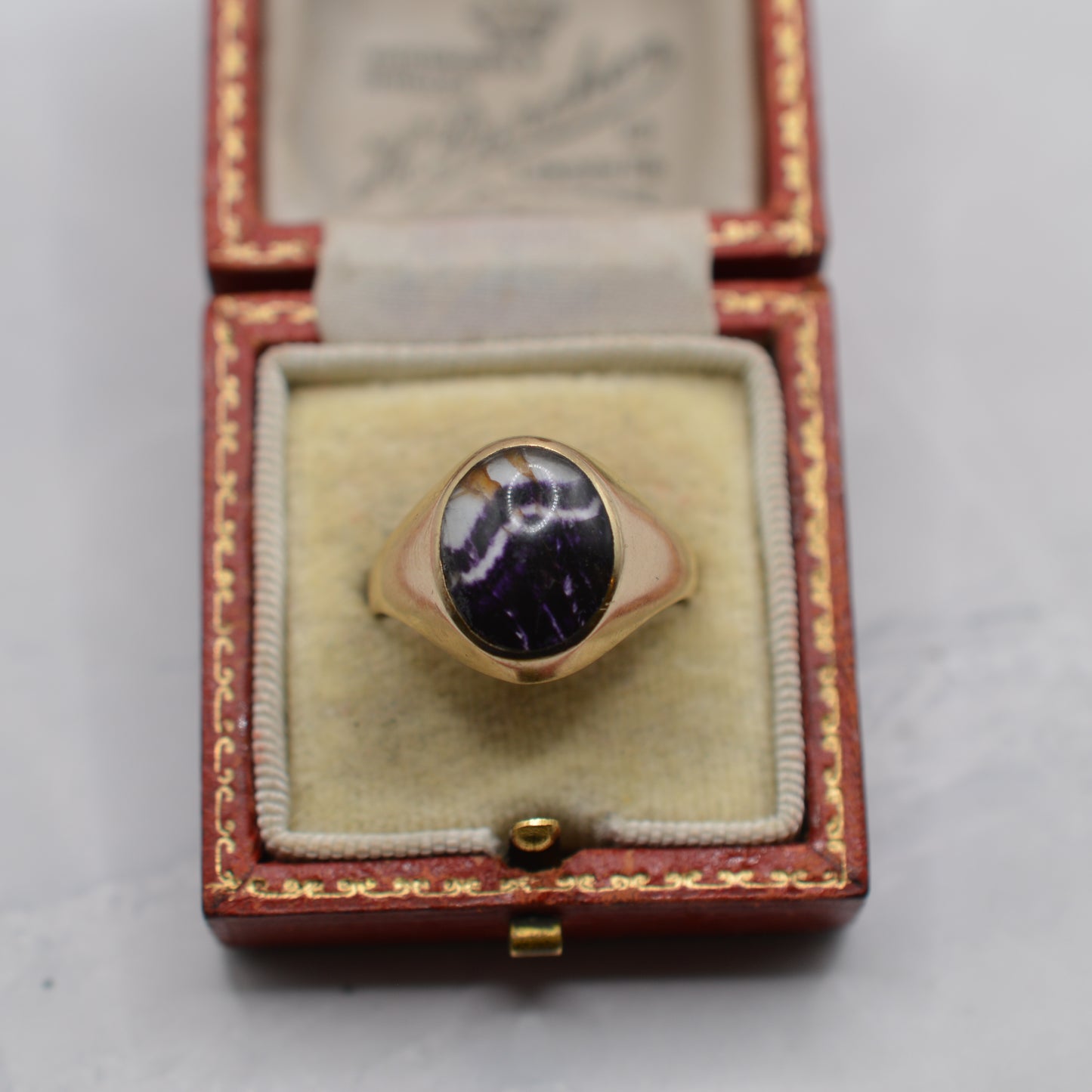 Chunky 1990s 9ct Gold Blue John Signet Ring