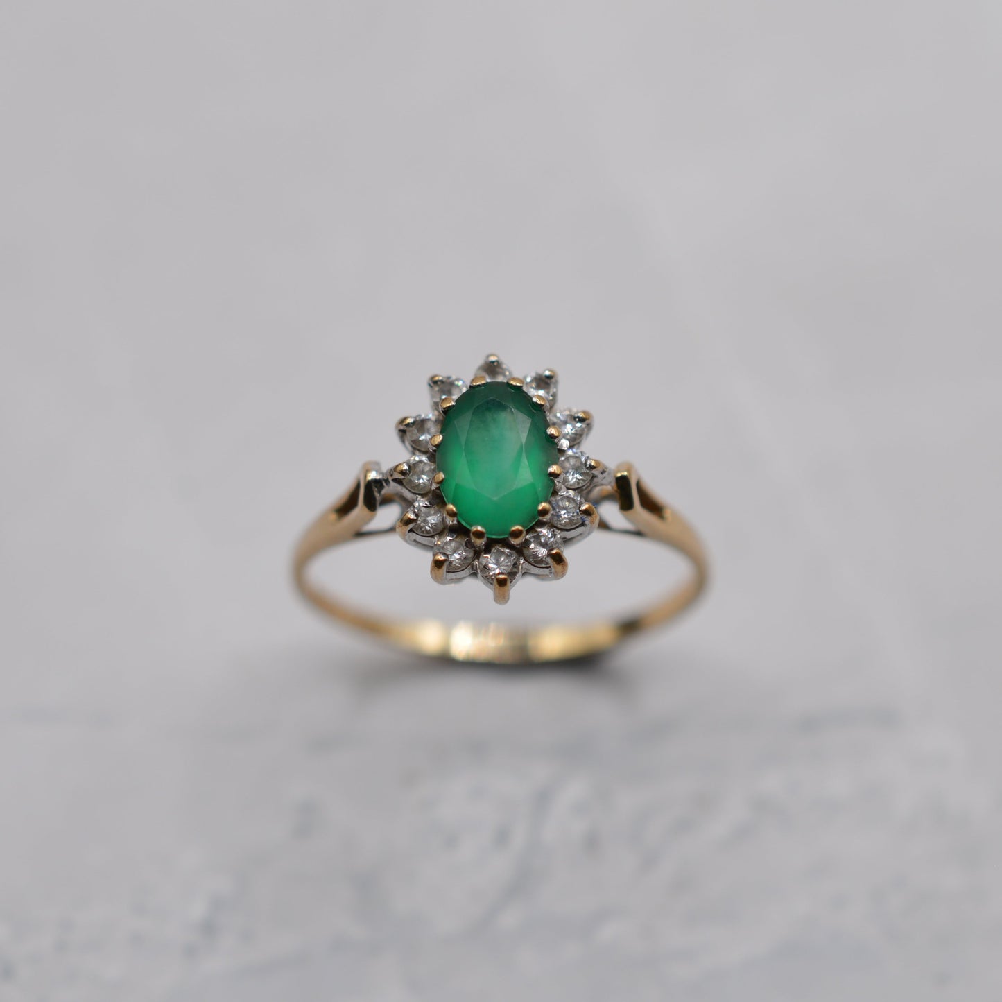 1980s 9ct Gold Emerald & CZ Cluster Ring