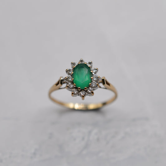 1980s 9ct Gold Emerald & CZ Cluster Ring