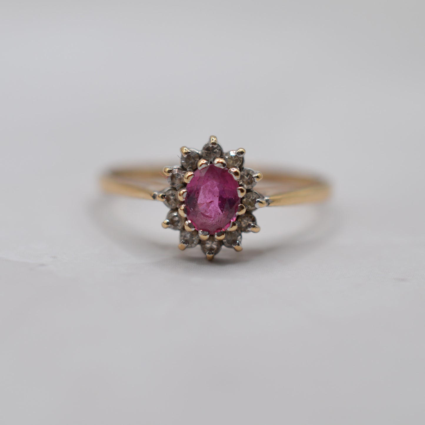 1980s Vintage 9ct Gold Ruby & Diamond Cluster Ring