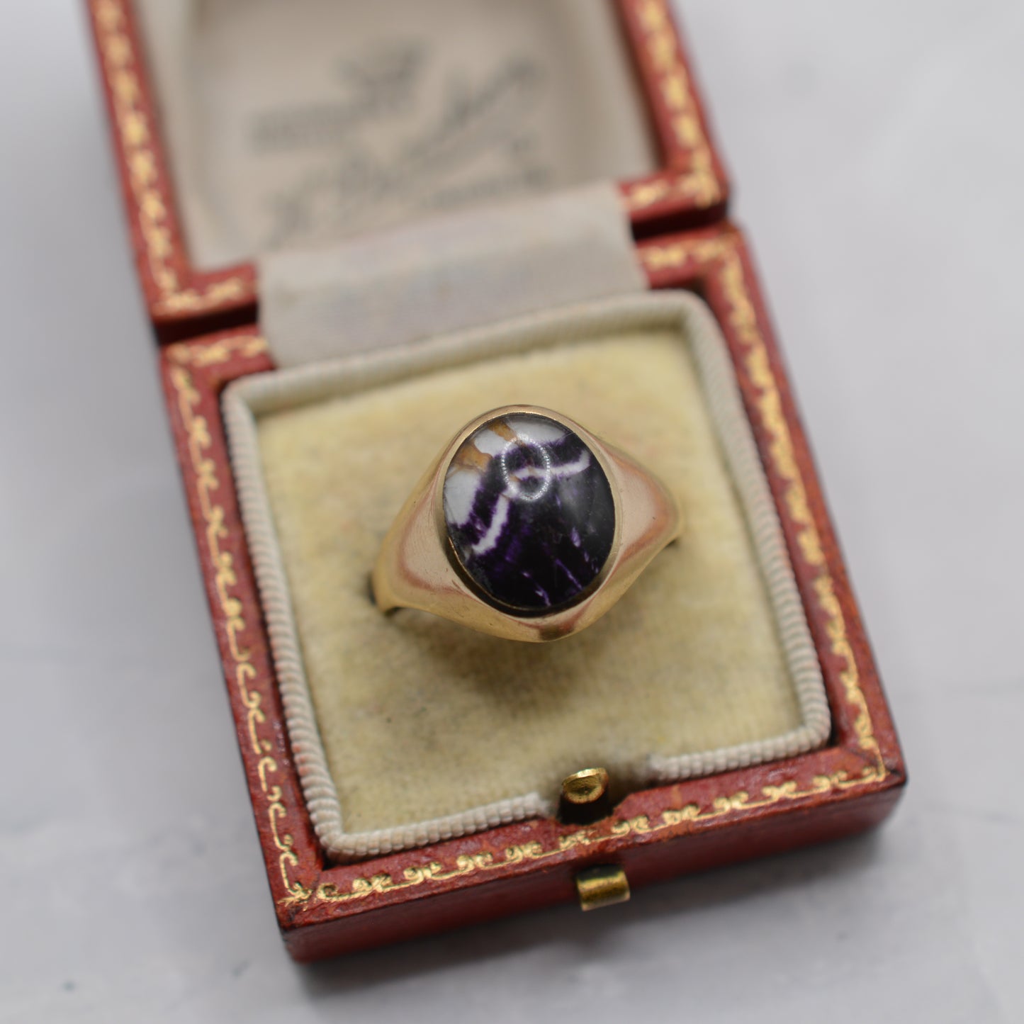 Chunky 1990s 9ct Gold Blue John Signet Ring