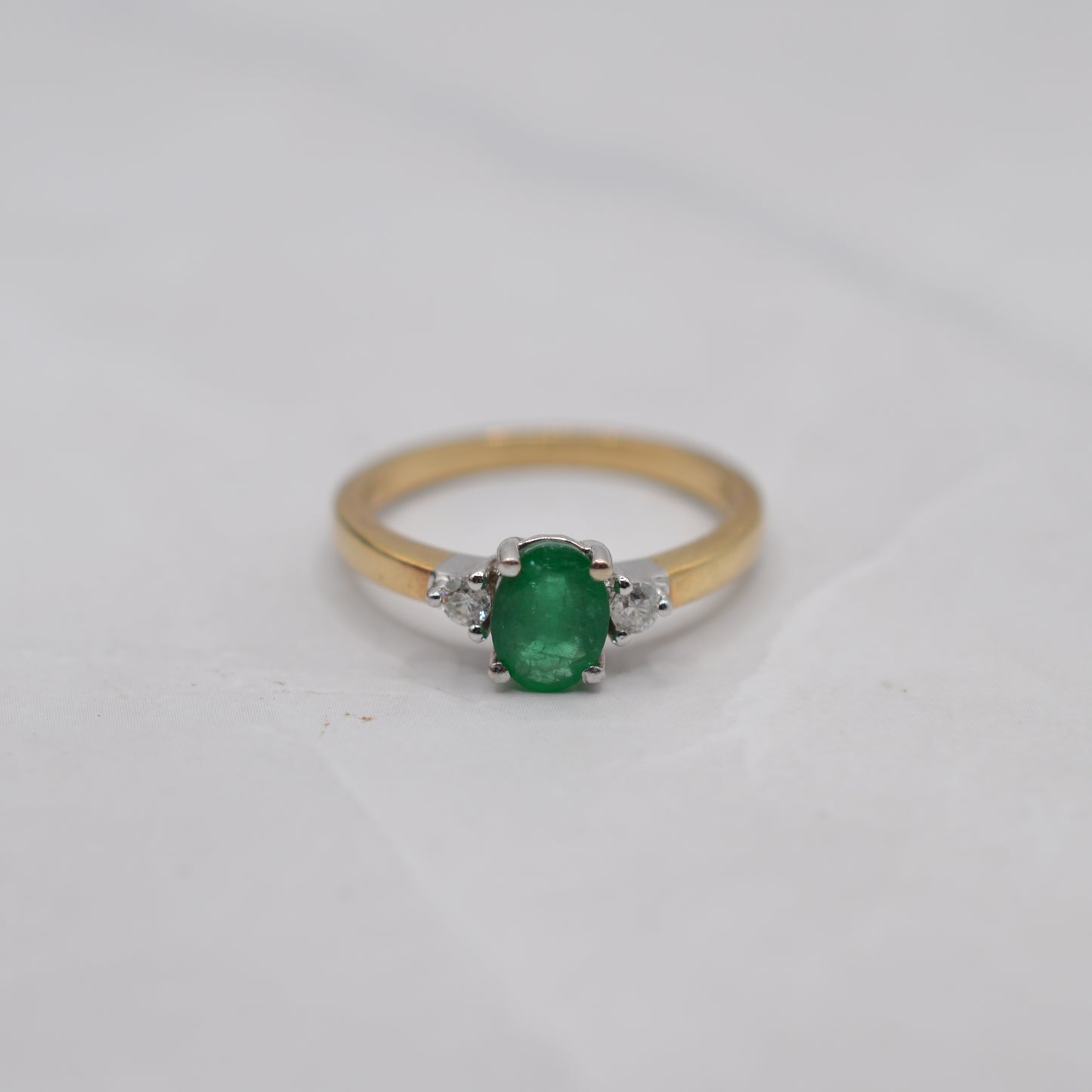 9ct Gold Emerald & Diamond Trilogy Ring