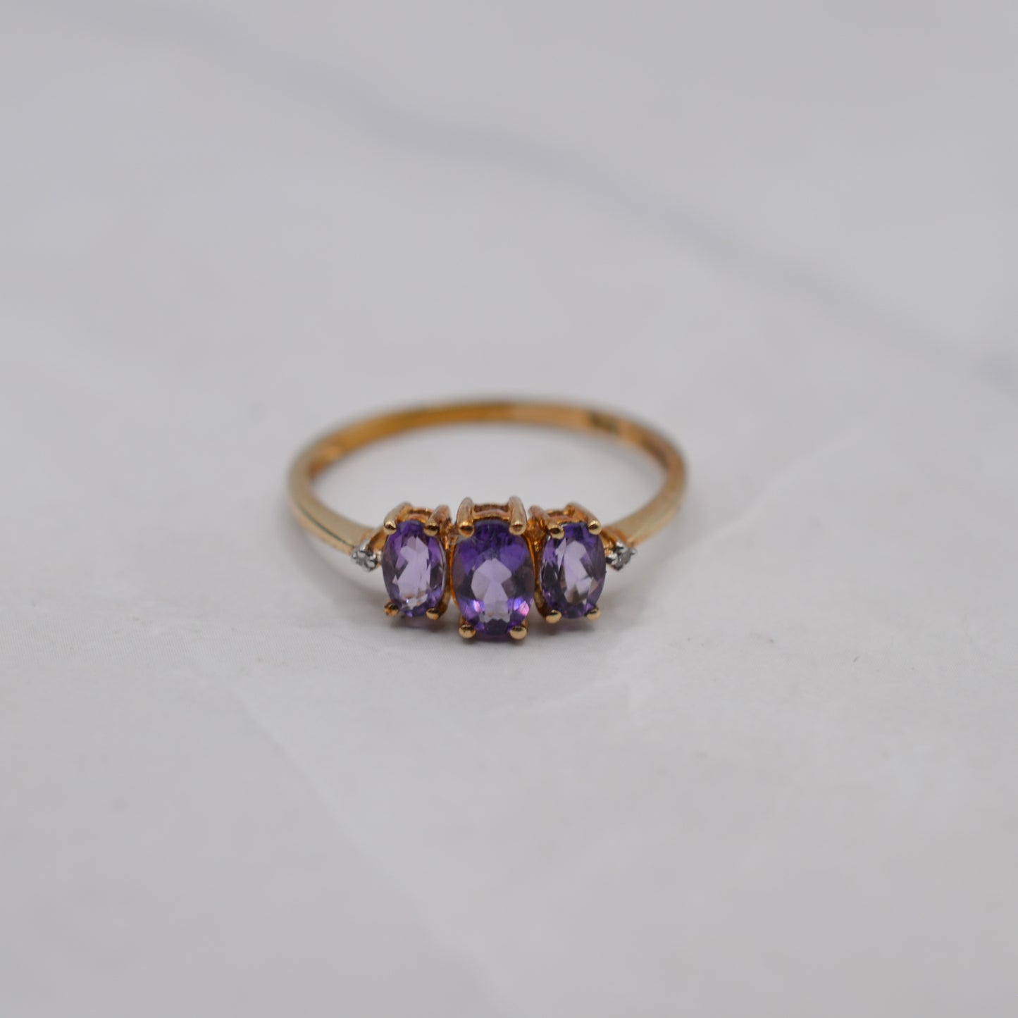 9ct Gold Amethyst & Diamond Trilogy Ring