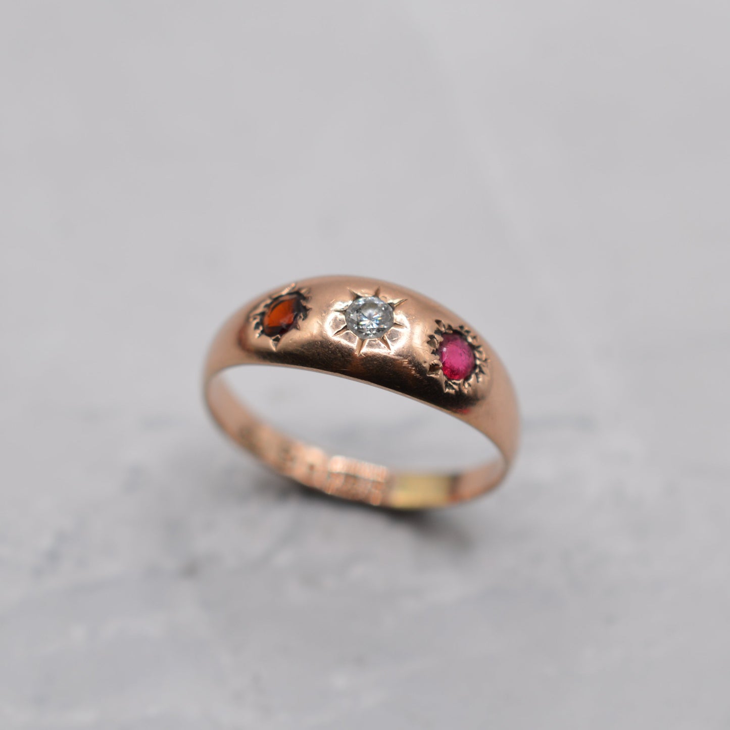 1907 Antique Edwardian 9ct Gold Diamond & Garnet Gypsy Ring