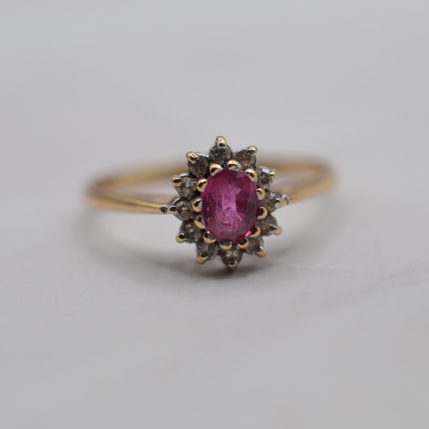 1980s Vintage 9ct Gold Ruby & Diamond Cluster Ring