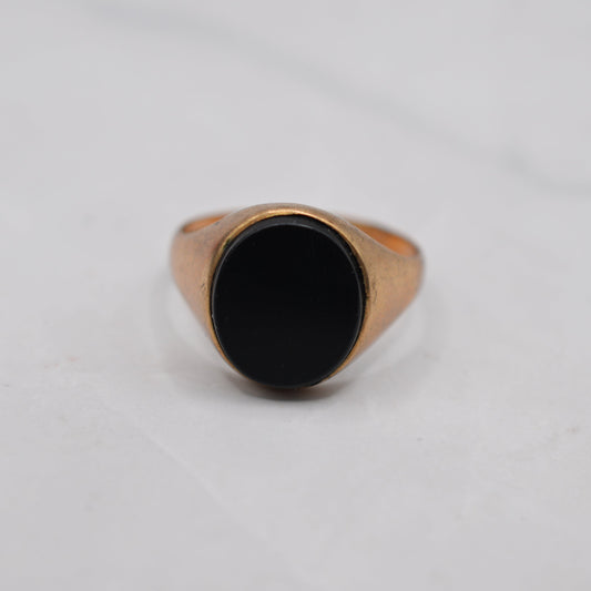 1960s Chunky Vintage 9ct Gold Onyx Signet Ring