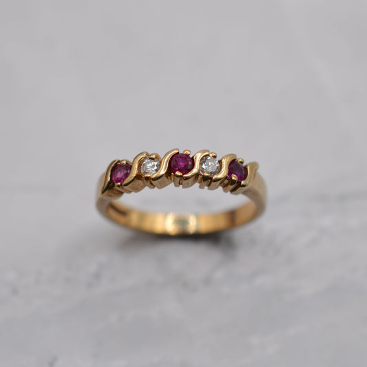 9ct Gold Ruby & Diamond Five-Stone Ring