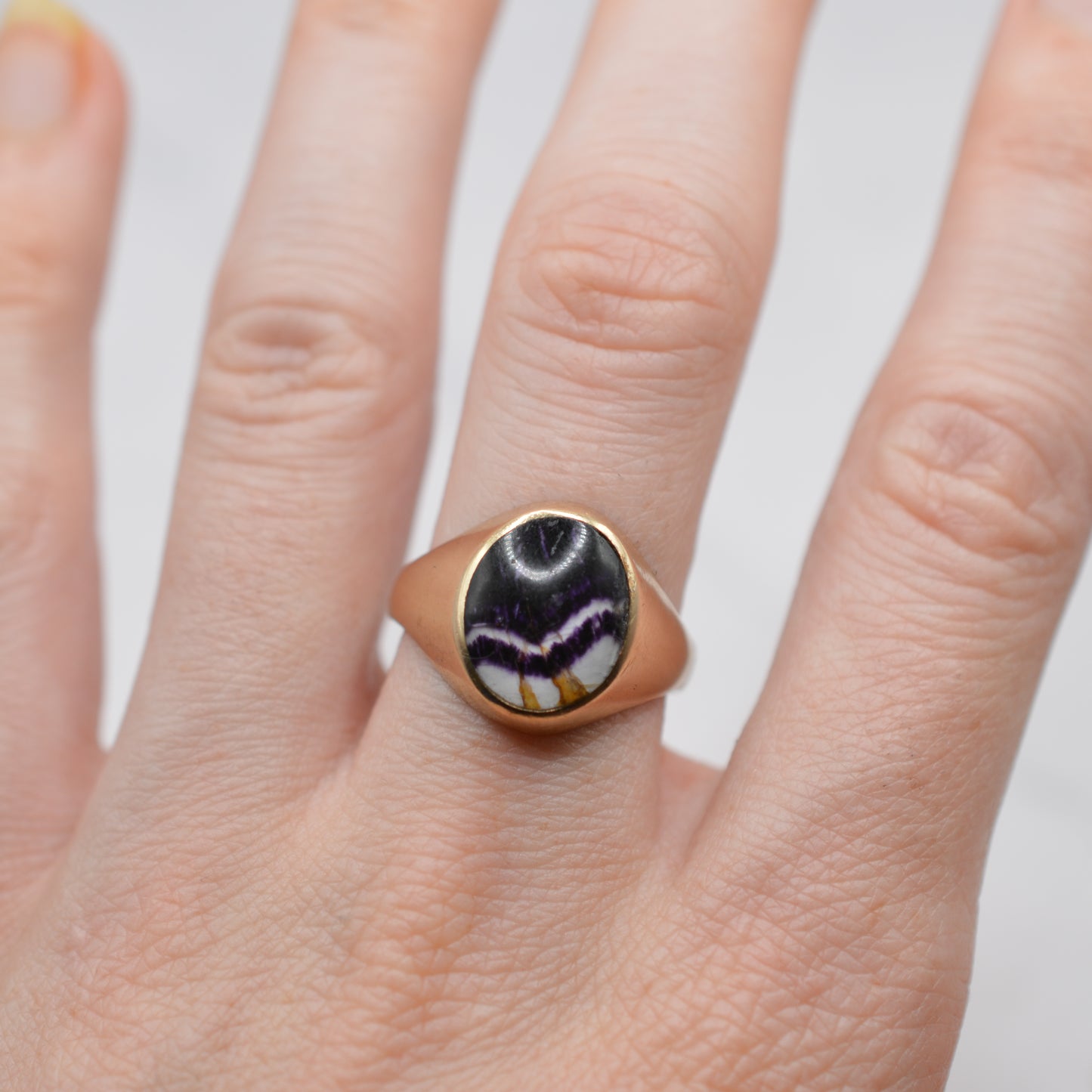 Chunky 1990s 9ct Gold Blue John Signet Ring