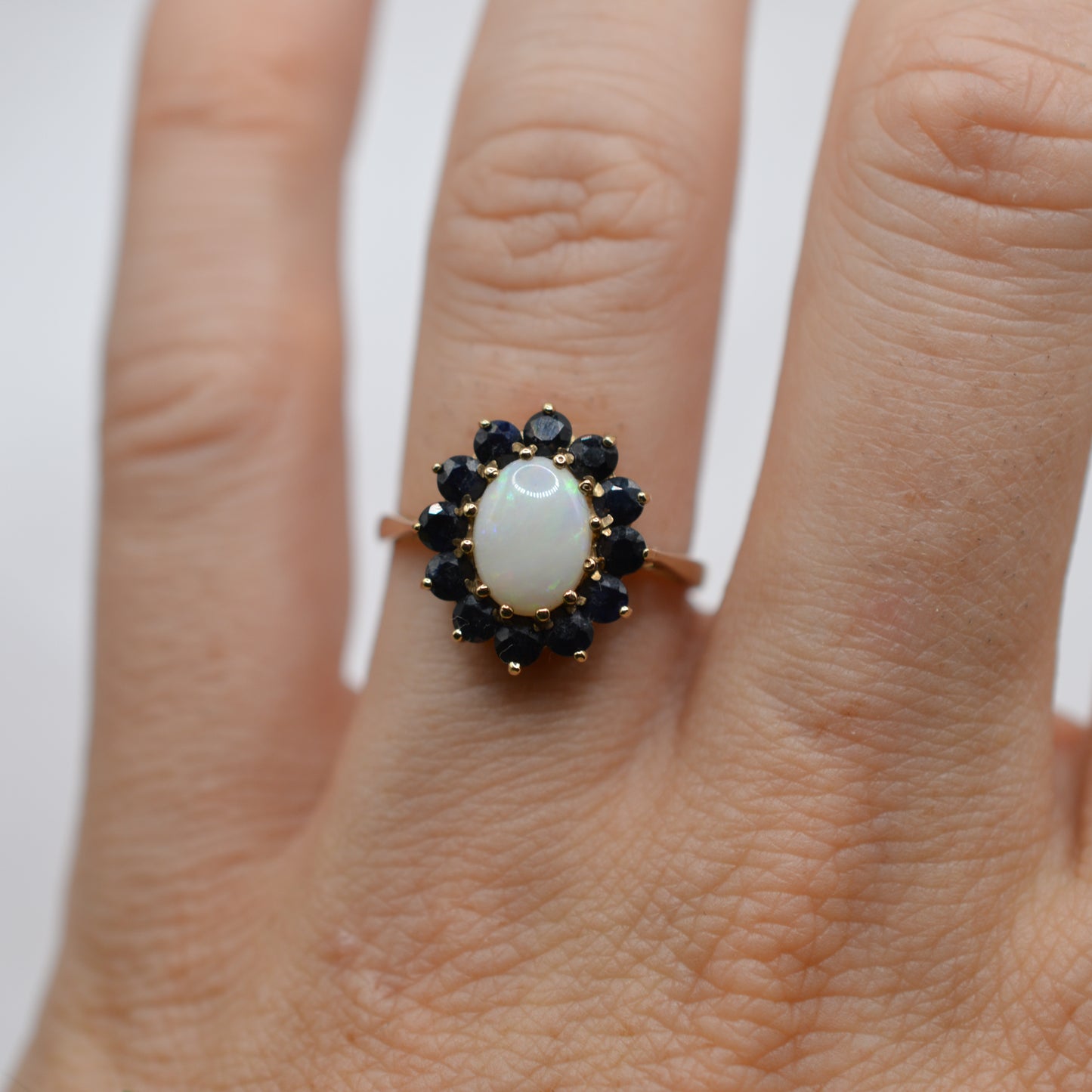 1980s 9ct Gold Opal & Sapphire Cluster Ring