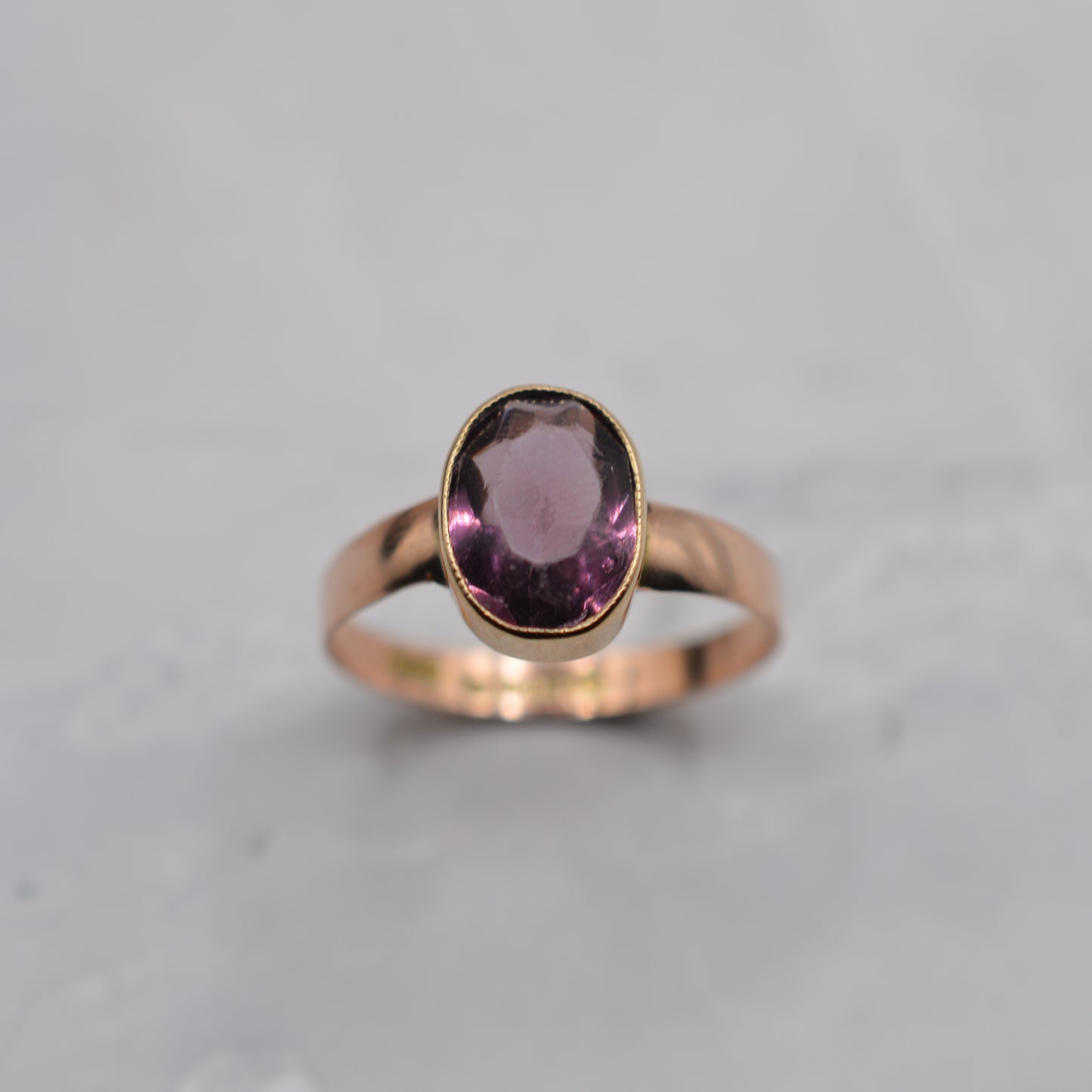 Antique 1919 9ct Gold Tourmaline Bezel-Set Ring