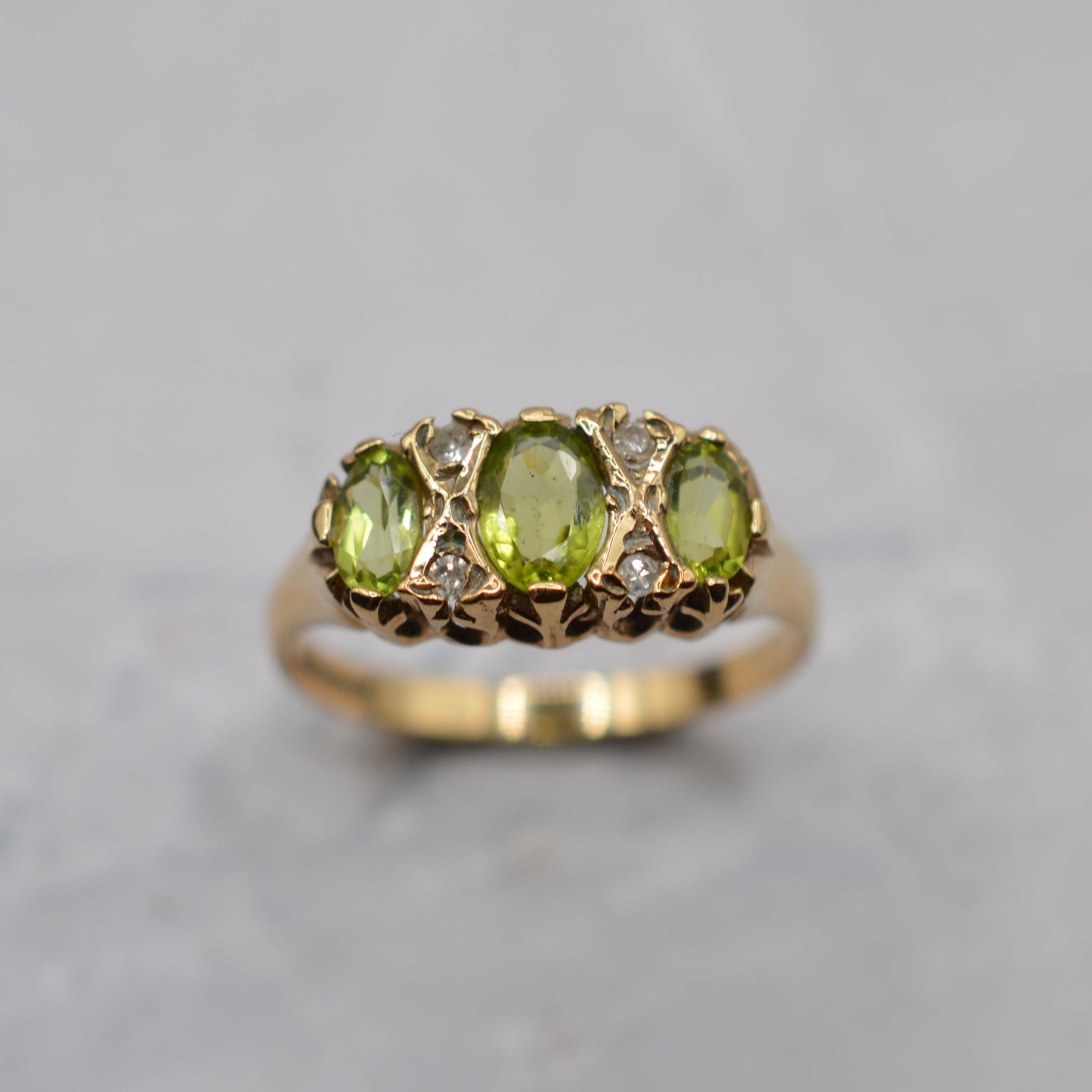 1990s 9ct Gold Peridot & Diamond Ring