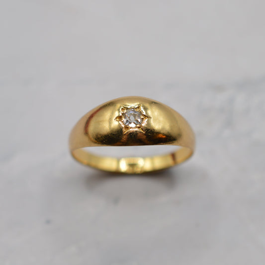 Antique Victorian 18ct Gold Diamond Solitaire Gypsy Ring