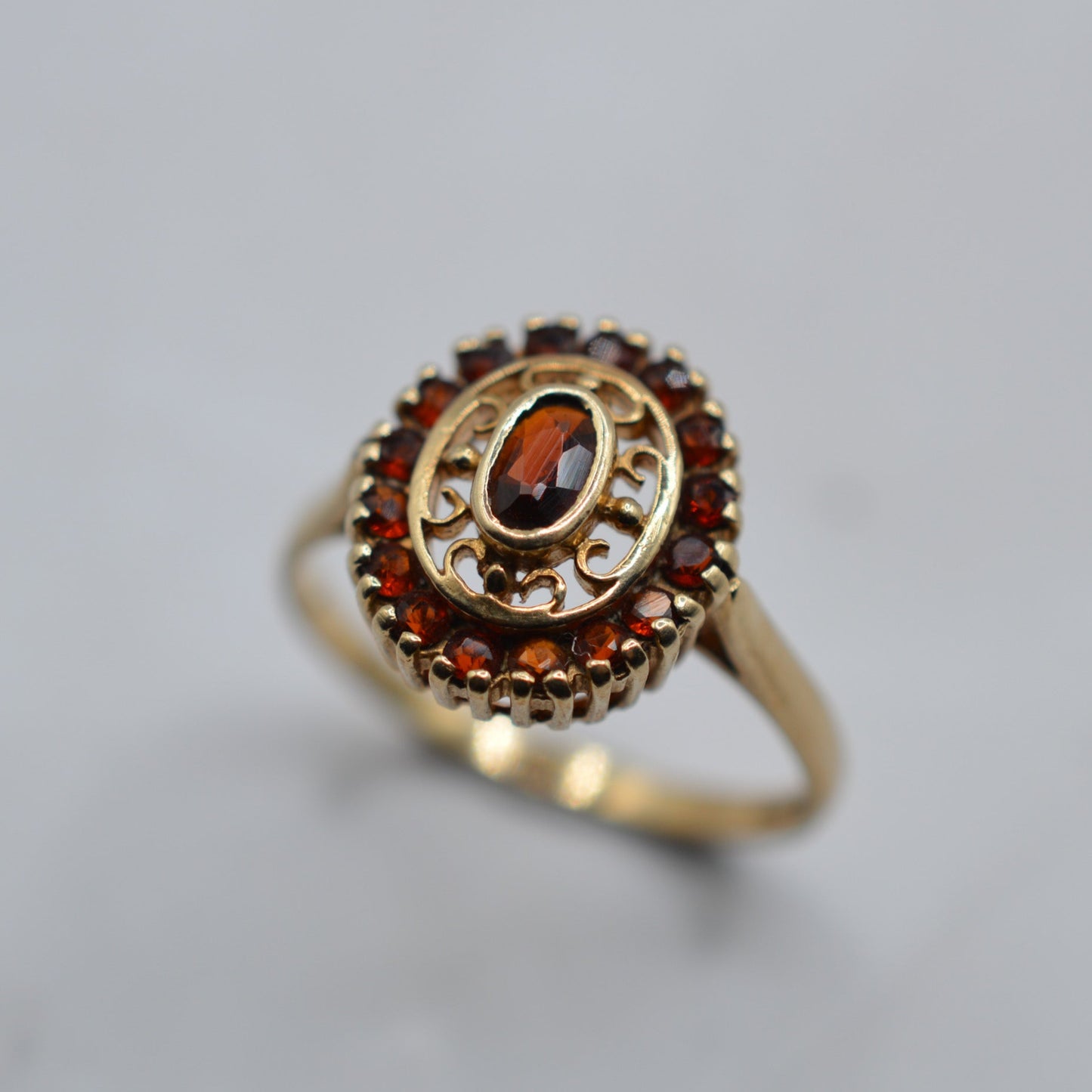 1990s Vintage 9ct Gold Garnet Dress Ring