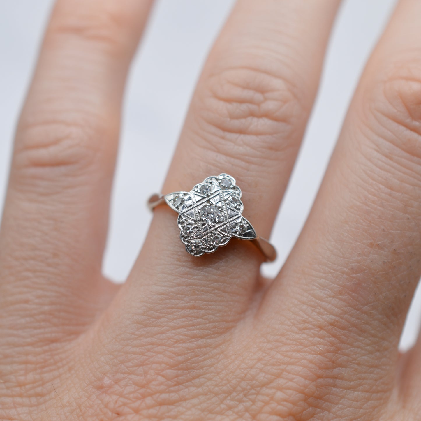 Antique Art Deco 18ct Gold & Platinum Diamond Cluster Ring