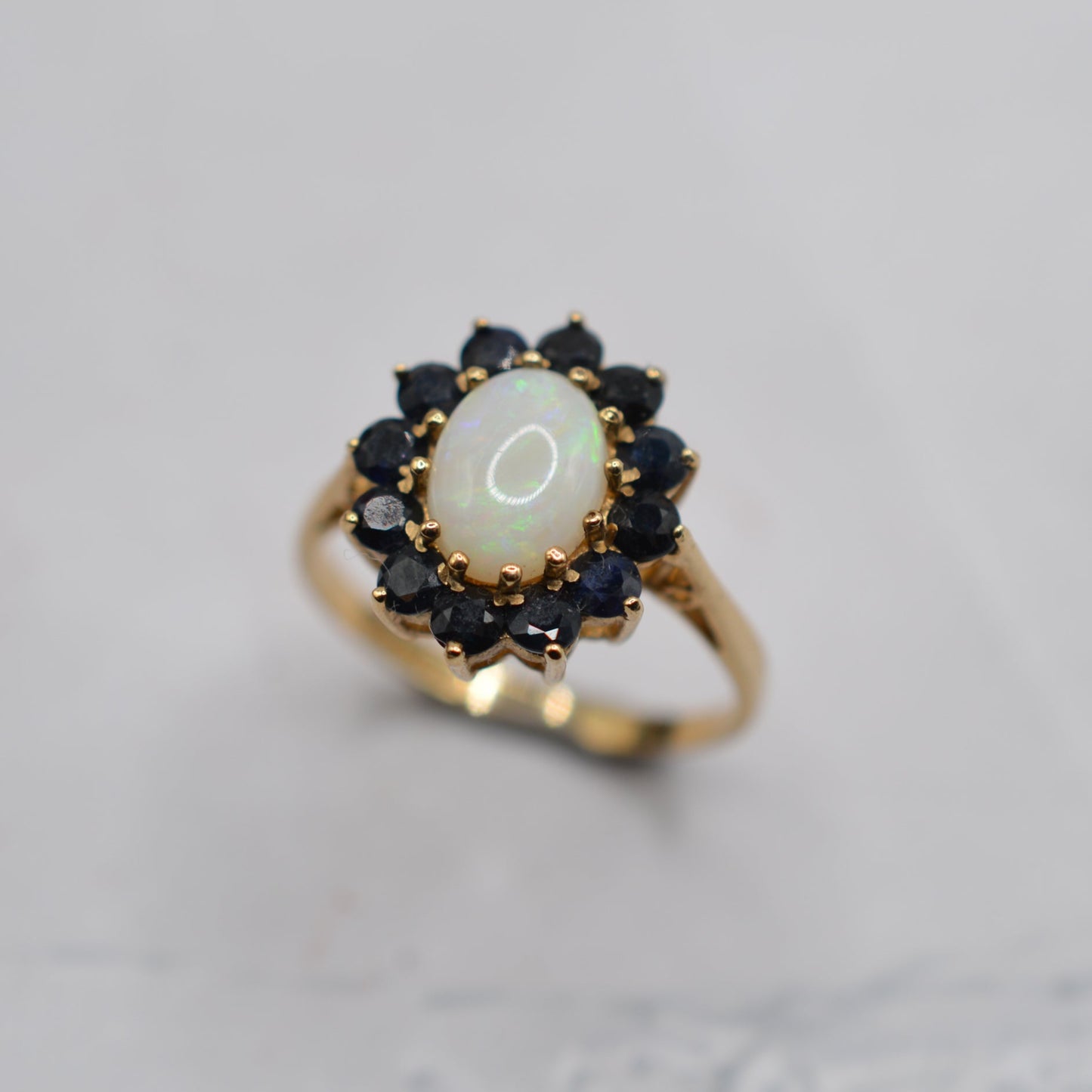 Vintage 9ct Gold Opal & Sapphire Cluster Ring