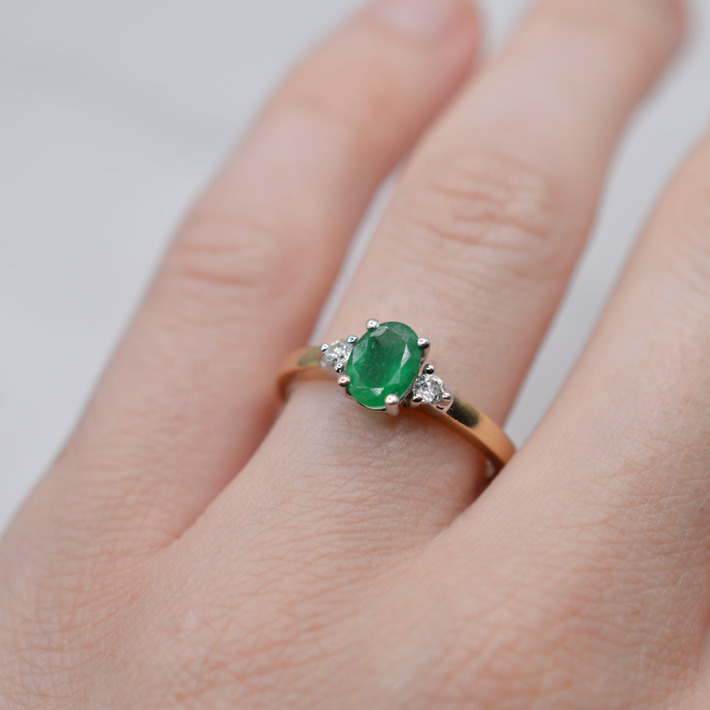 9ct Gold Emerald & Diamond Trilogy Ring