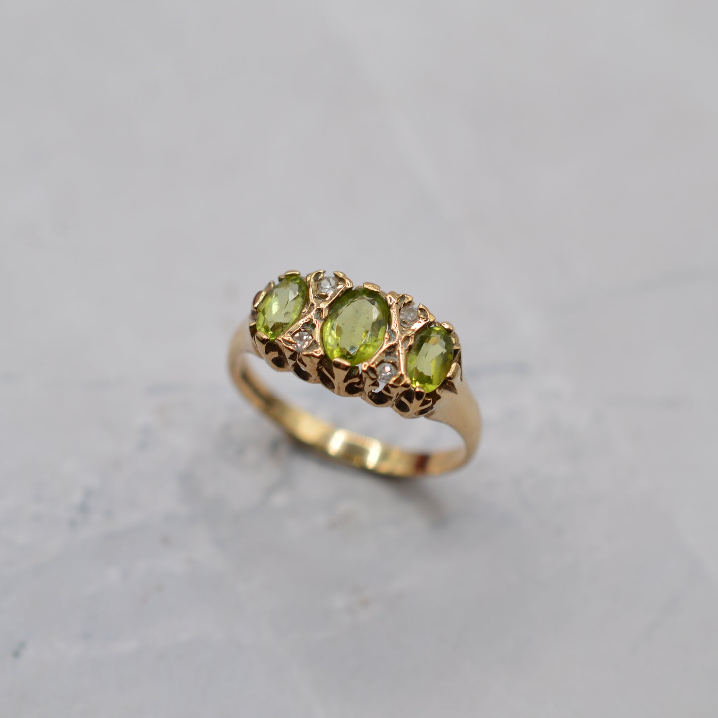 1990s 9ct Gold Peridot & Diamond Ring