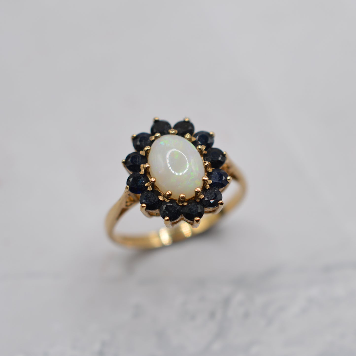 Vintage 9ct Gold Opal & Sapphire Cluster Ring