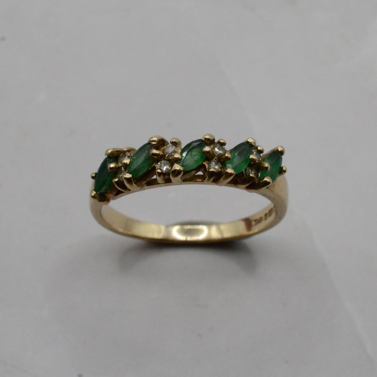 1990s 9ct Gold Emerald & Diamond Half-Eternity Ring