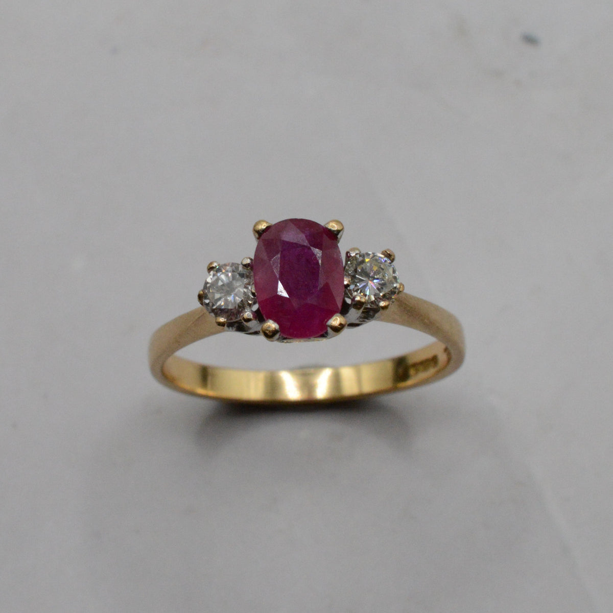 18ct Gold Ruby & Diamond Trilogy Ring