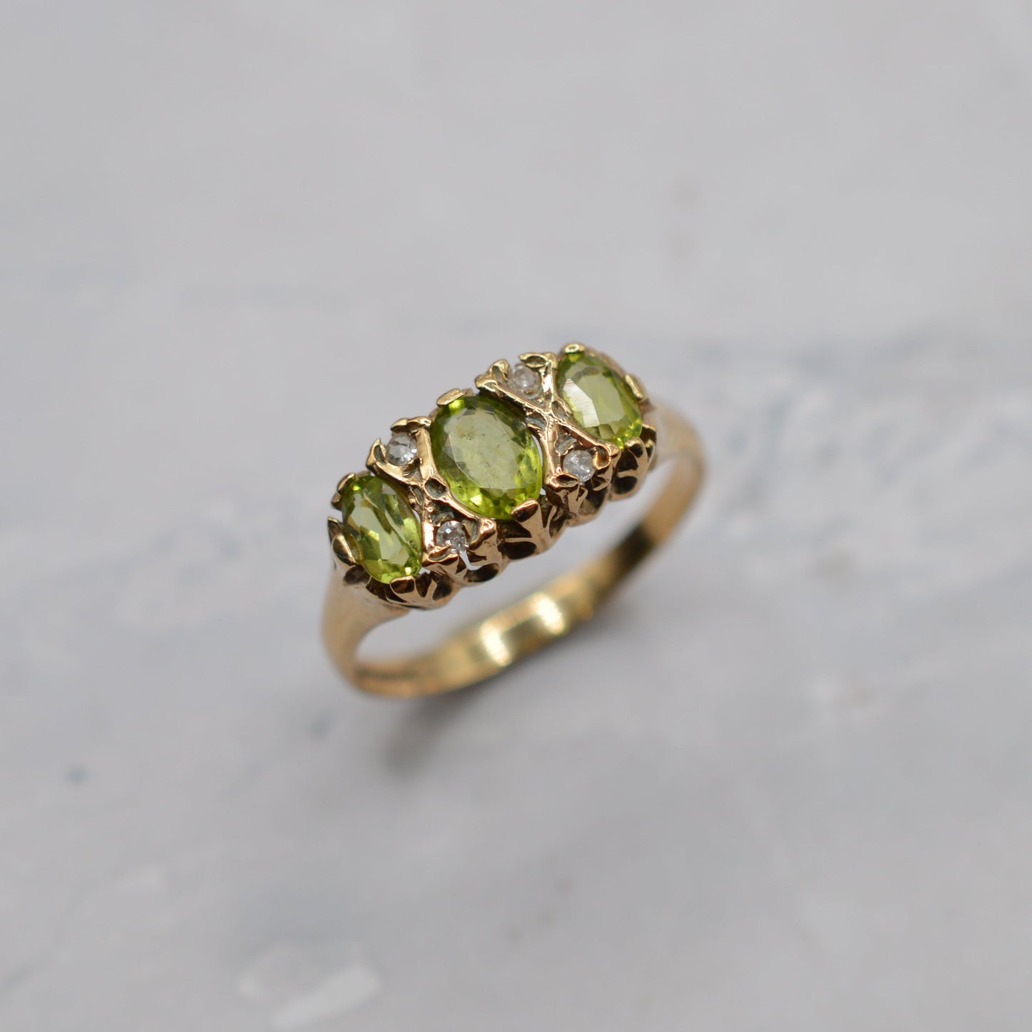 1990s 9ct Gold Peridot & Diamond Ring