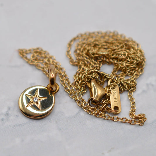 1997 Liberty London 9ct Gold Diamond Star-Set Pendant Necklace (18”)