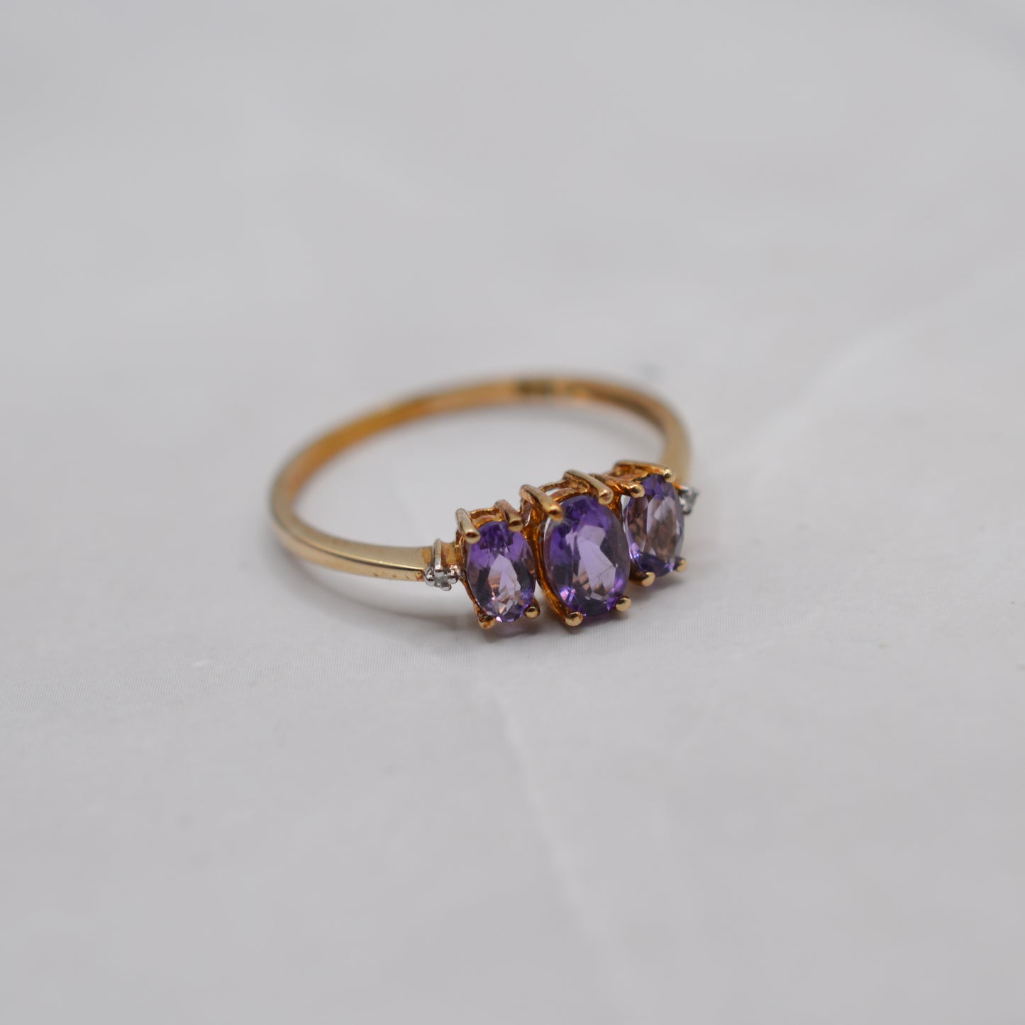 9ct Gold Amethyst & Diamond Trilogy Ring