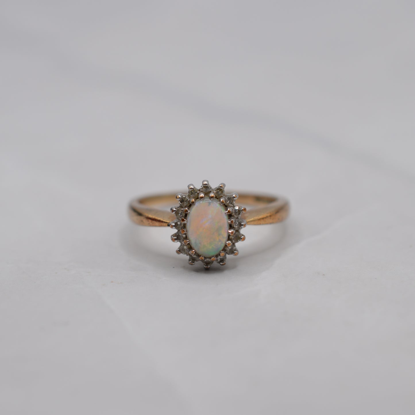 9ct Gold Opal & Diamond Cluster Ring