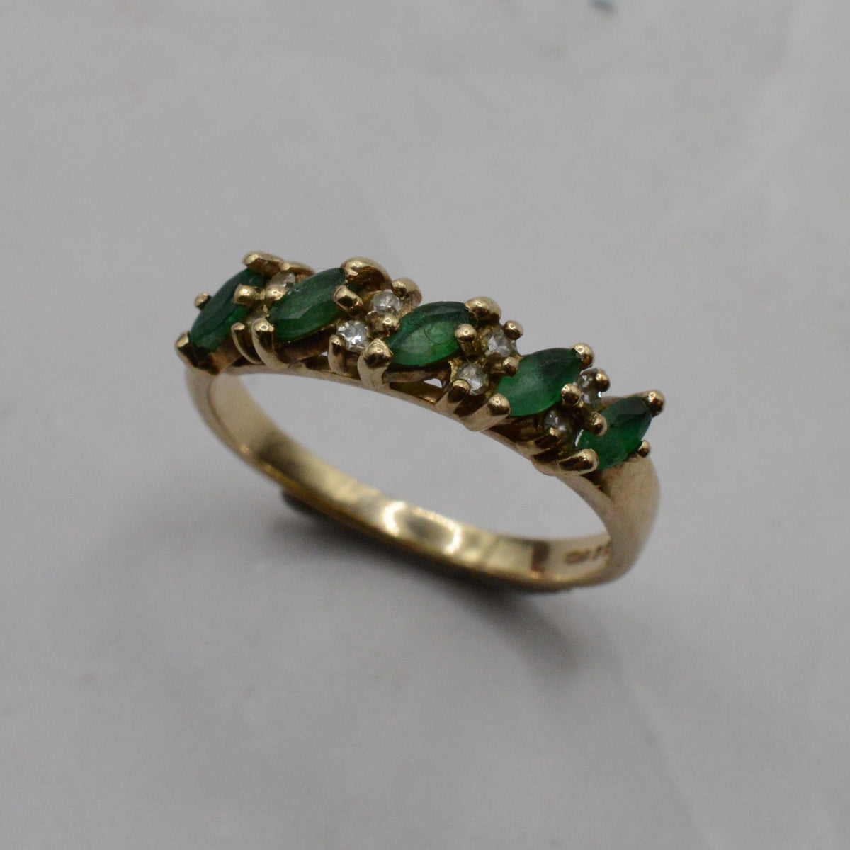 1990s 9ct Gold Emerald & Diamond Half-Eternity Ring