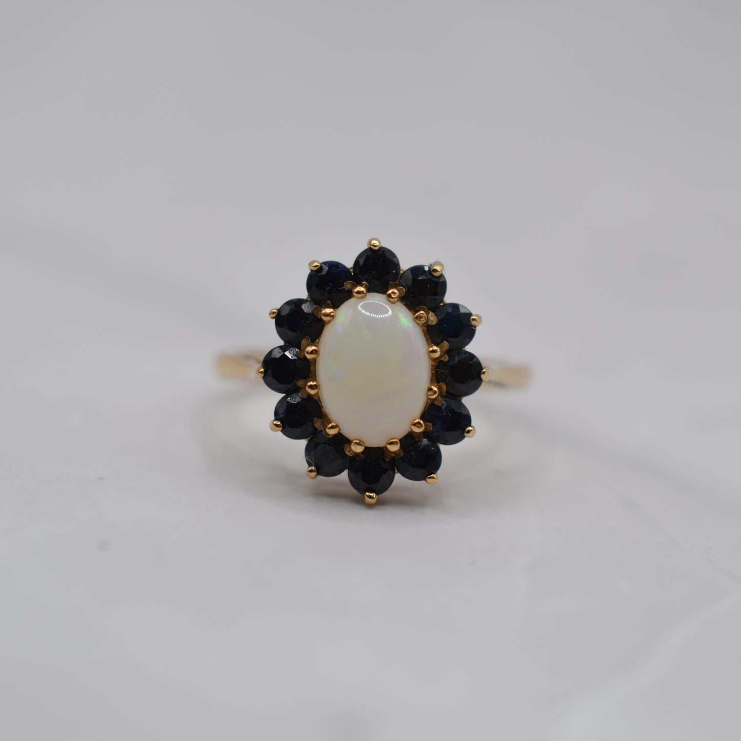 Vintage 9ct Gold Opal & Sapphire Cluster Ring