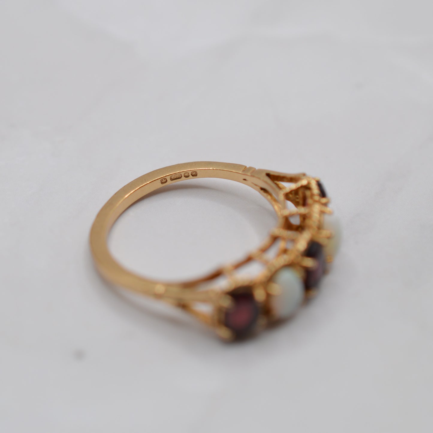 1970s Vintage 9ct Gold Opal & Garnet Five-Stone Ring