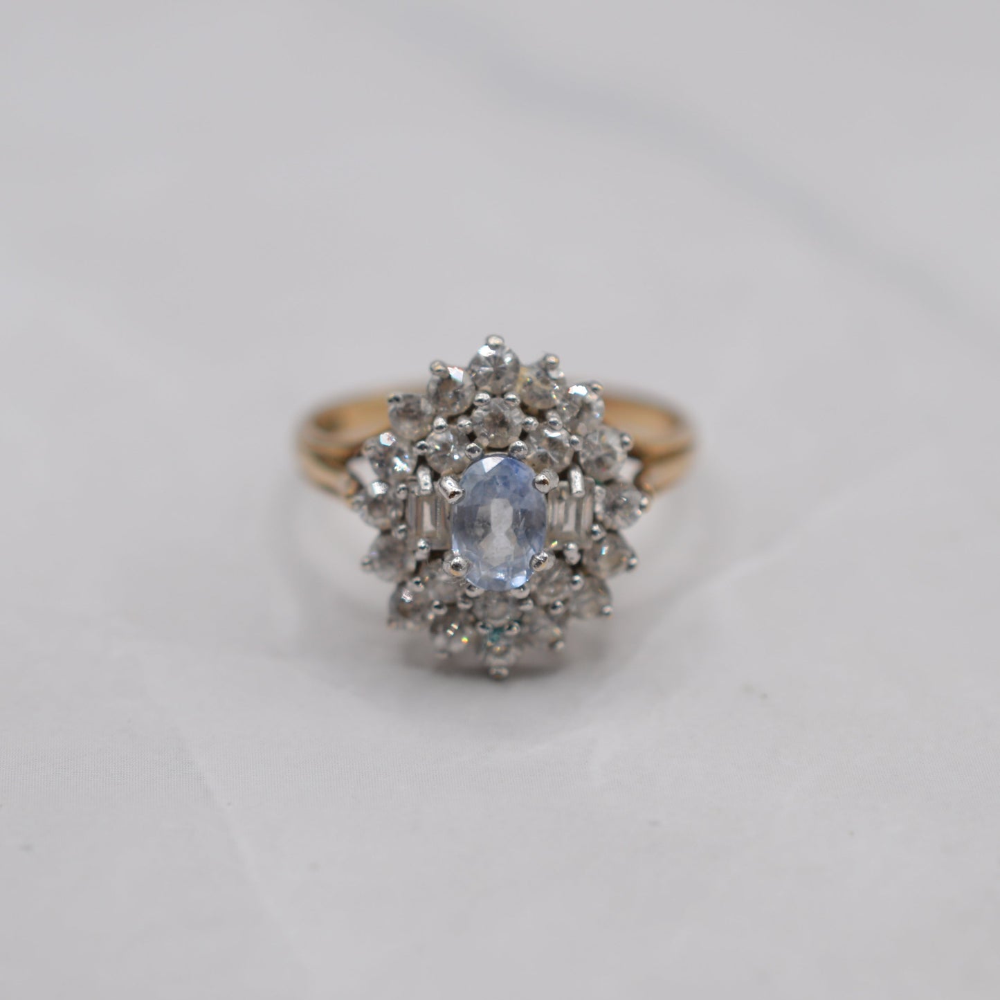 Chunky 1980s 9ct Gold Sapphire Cluster Ring