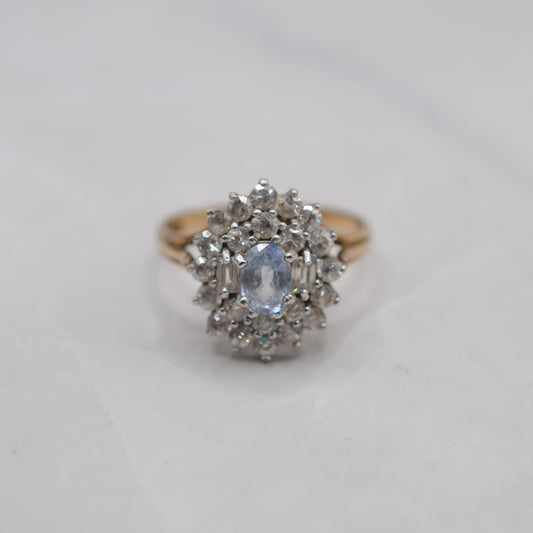 Chunky 1980s 9ct Gold Sapphire Cluster Ring