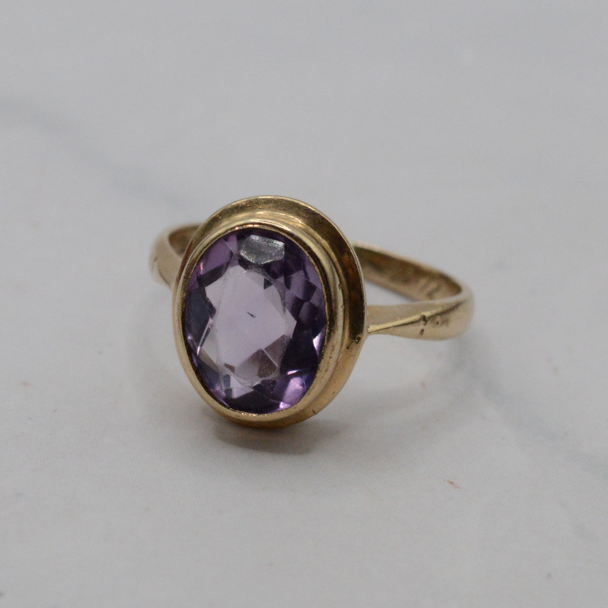 1960s Vintage 9ct Gold Amethyst Bezel-Set Ring