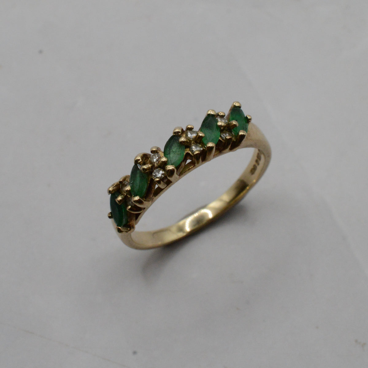 1990s 9ct Gold Emerald & Diamond Half-Eternity Ring