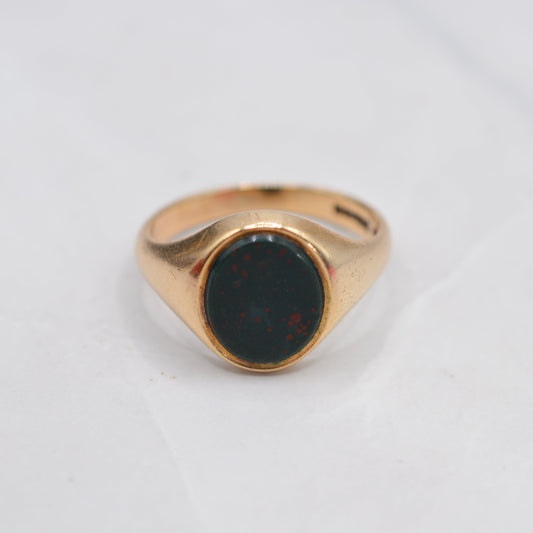 1960s Chunky Vintage 9ct Gold Bloodstone Signet Ring