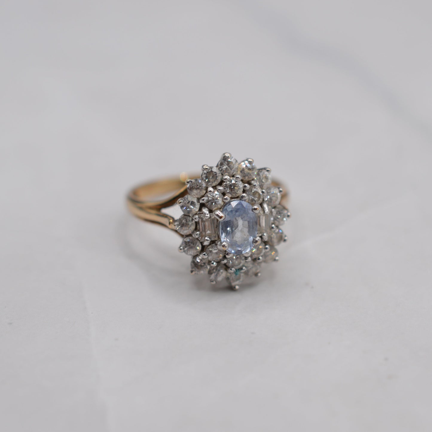 Chunky 1980s 9ct Gold Sapphire Cluster Ring