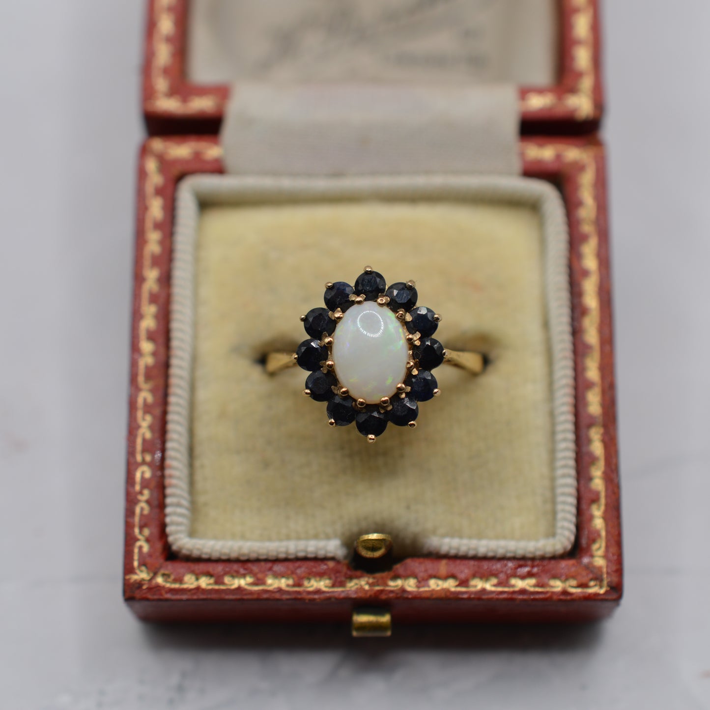 Vintage 9ct Gold Opal & Sapphire Cluster Ring