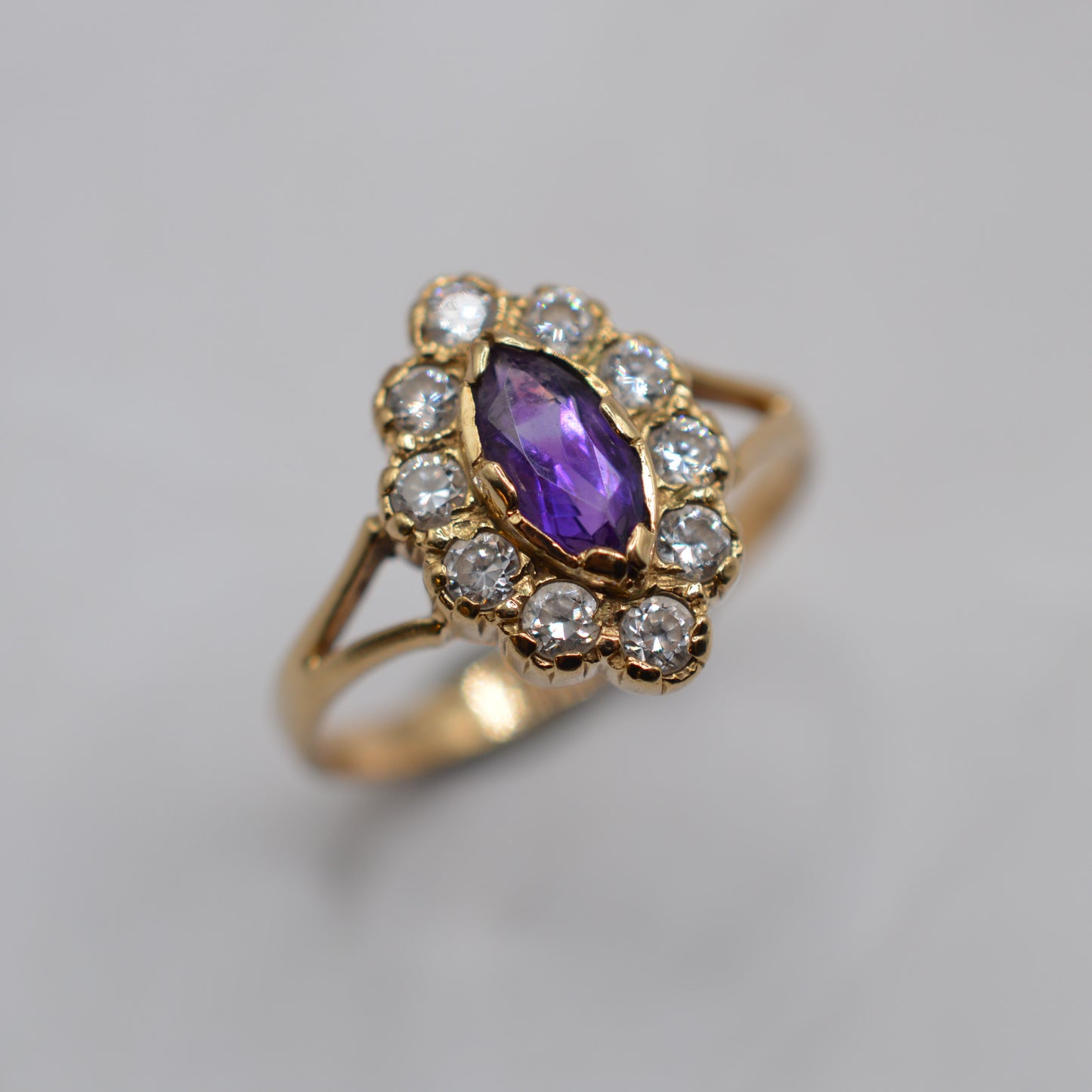 1990s Vintage 9ct Gold Amethyst & CZ Cluster Cocktail Ring