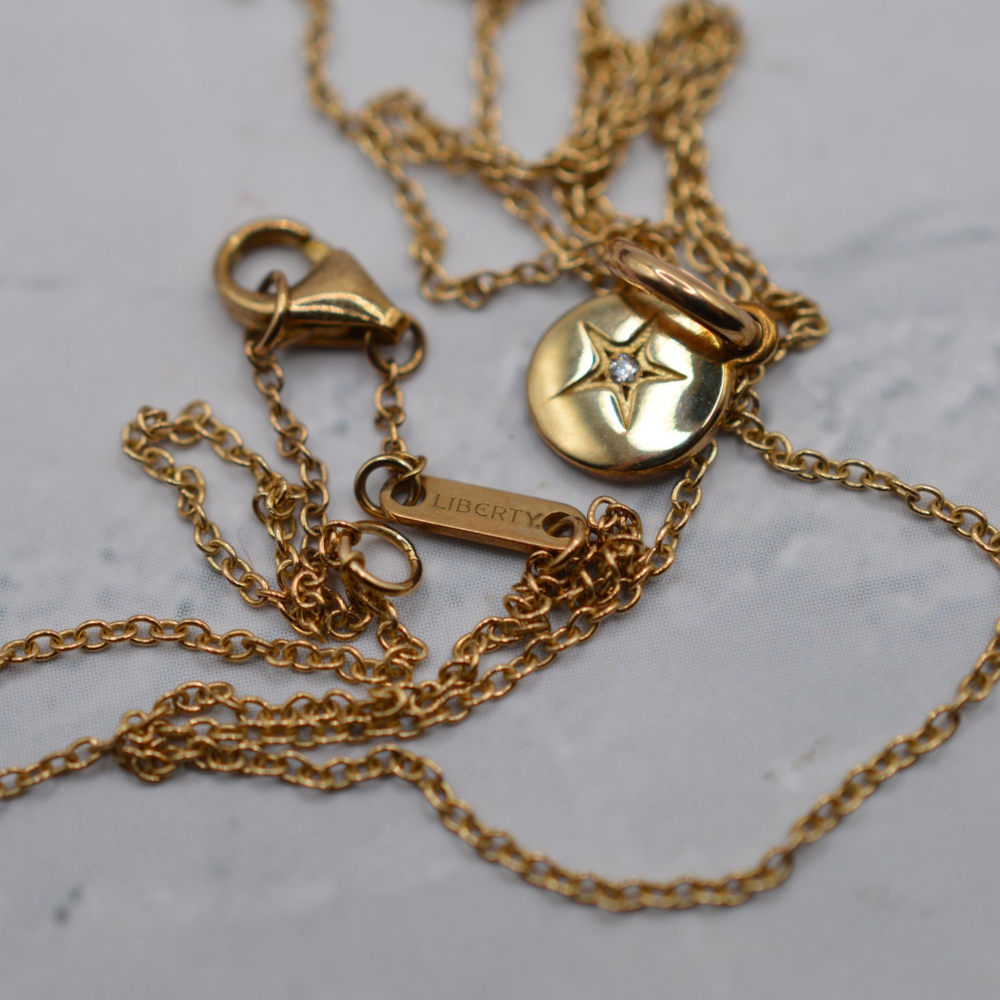 1997 Liberty London 9ct Gold Diamond Star-Set Pendant Necklace (18”)