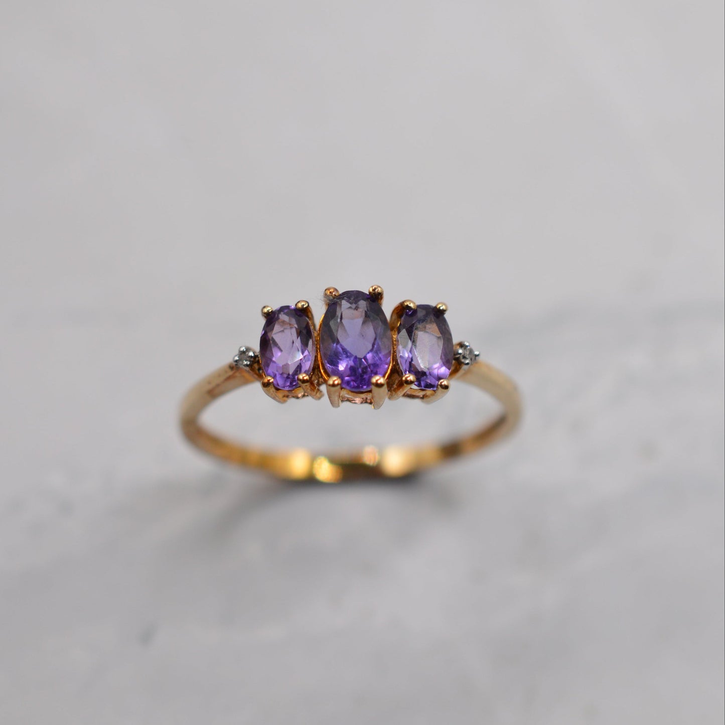 9ct Gold Amethyst & Diamond Trilogy Ring