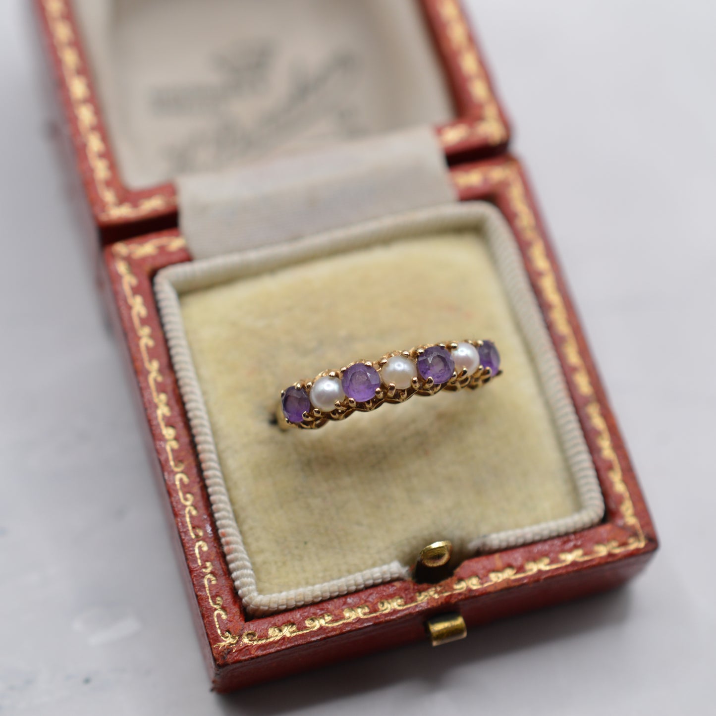 1990s 9ct Gold Amethyst & Pearl Half-Eternity Ring